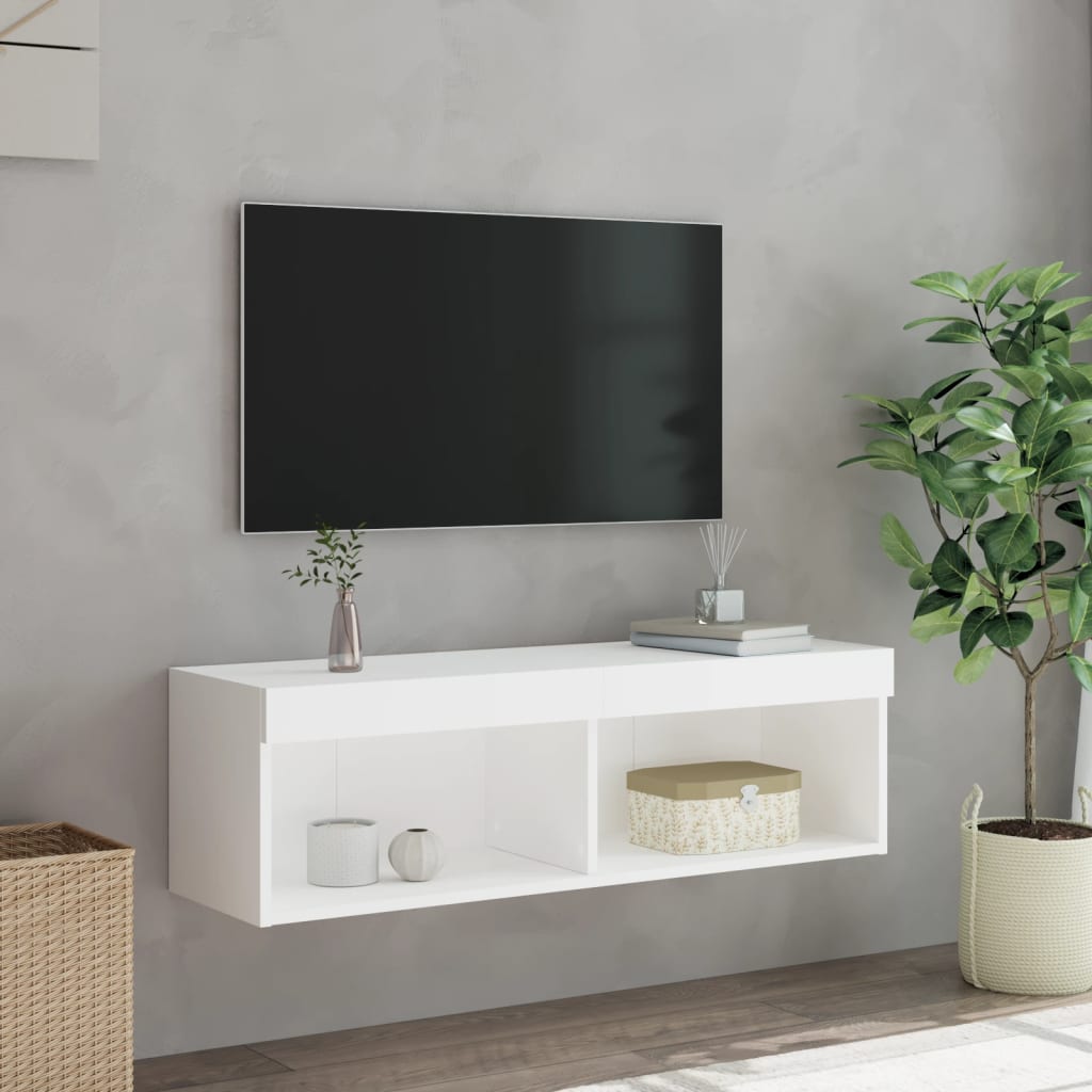 tv-bord med LED-lys 100x30x30 cm hvid