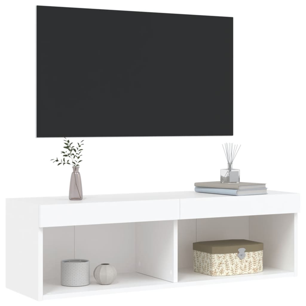 tv-bord med LED-lys 100x30x30 cm hvid