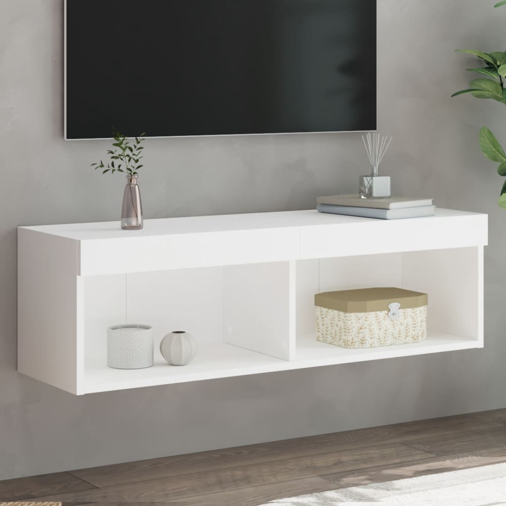 tv-bord med LED-lys 100x30x30 cm hvid