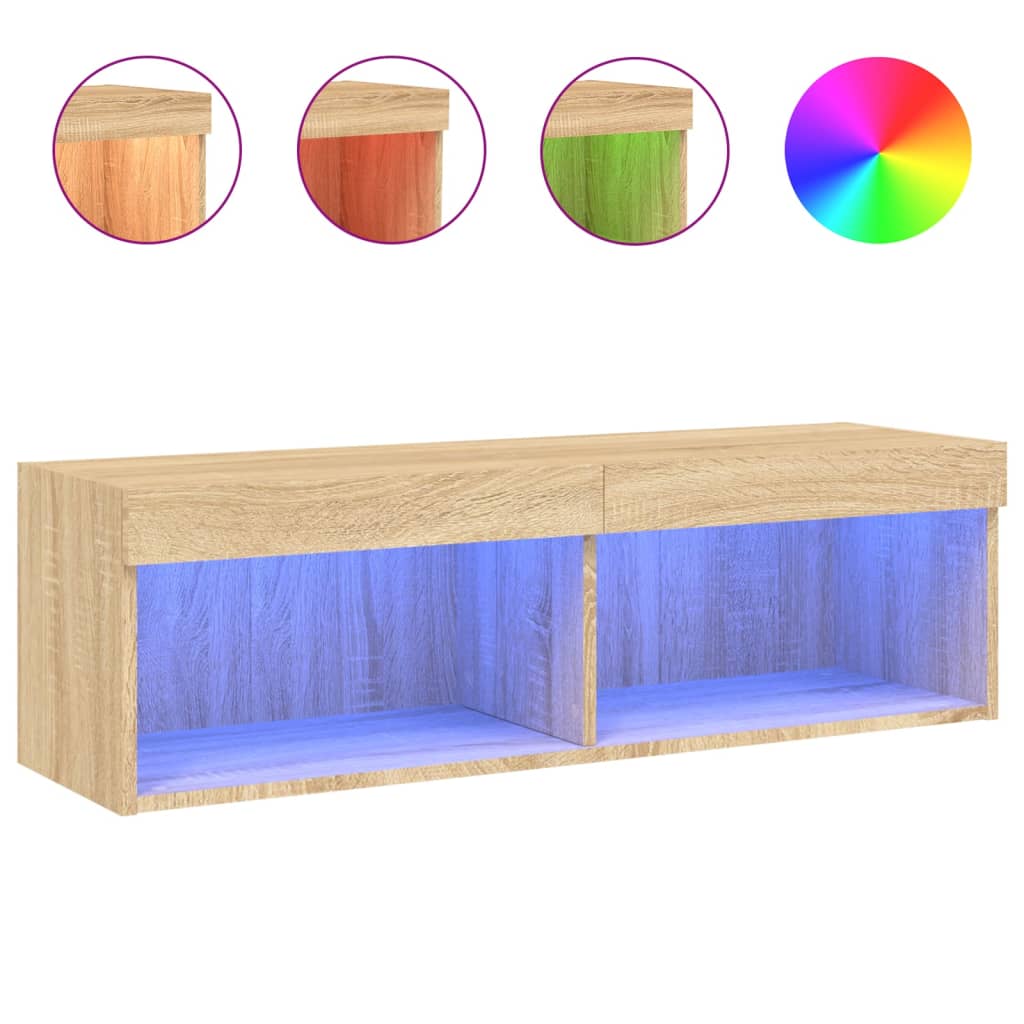 tv-bord med LED-lys 100x30x30 cm sonoma-eg