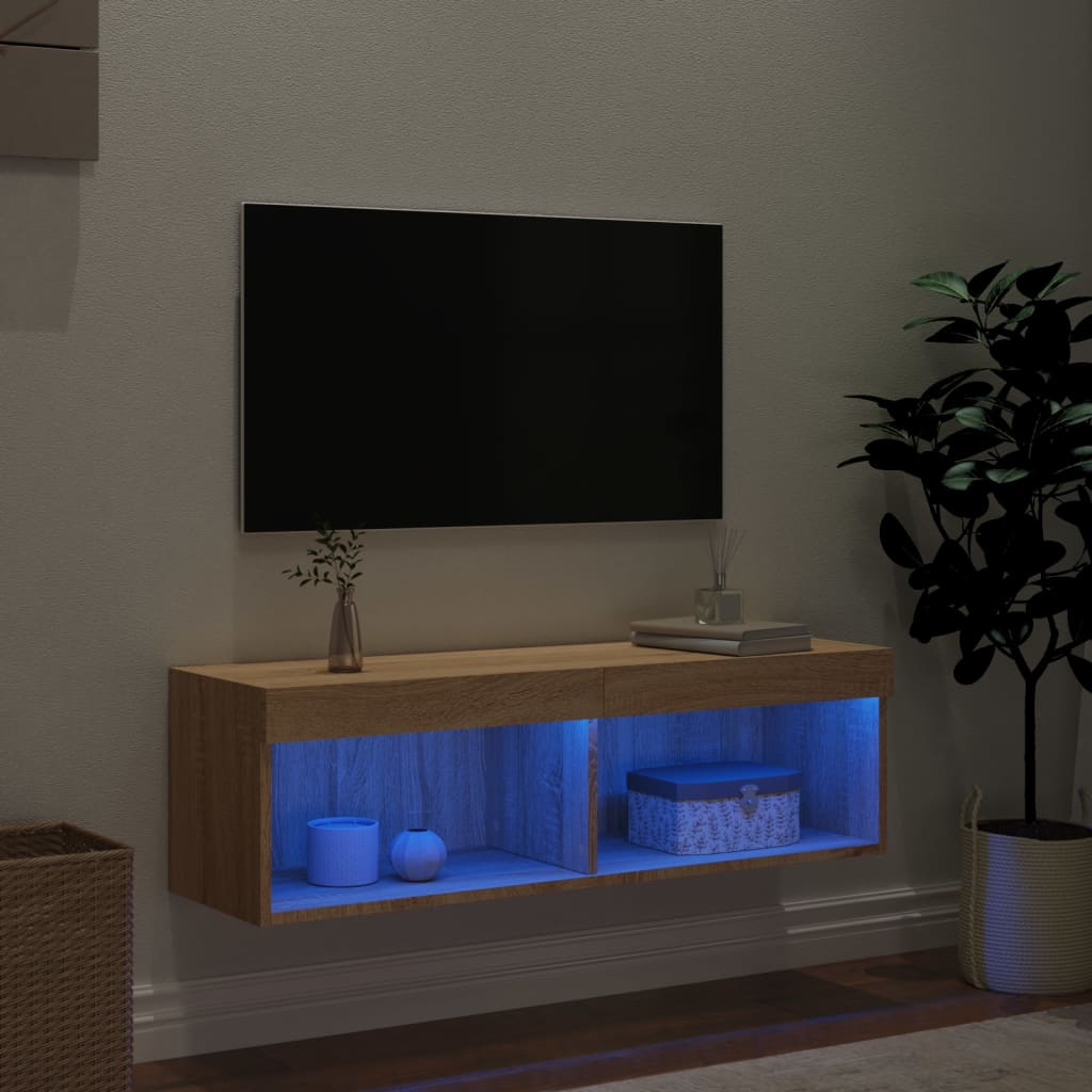 tv-bord med LED-lys 100x30x30 cm sonoma-eg