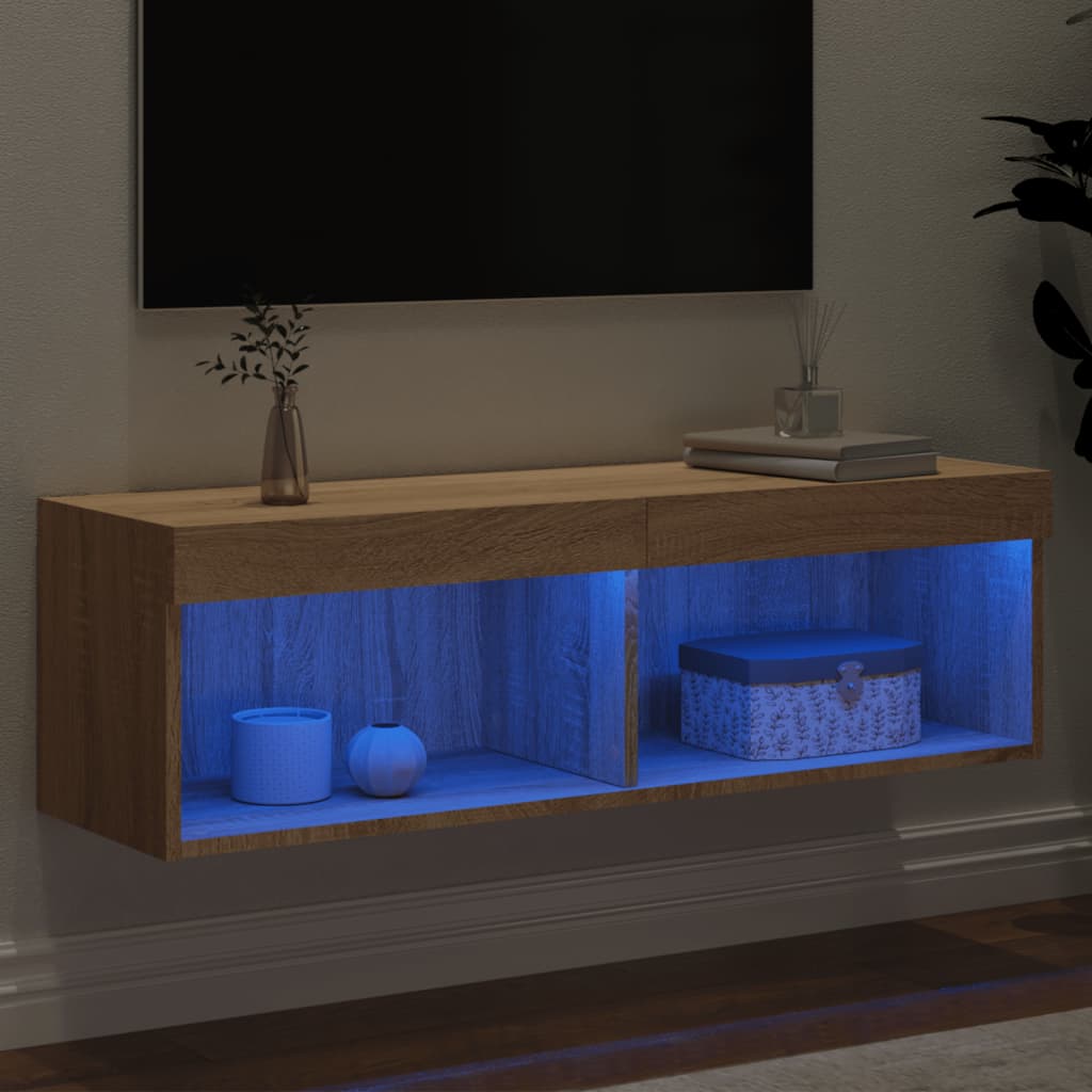 tv-bord med LED-lys 100x30x30 cm sonoma-eg