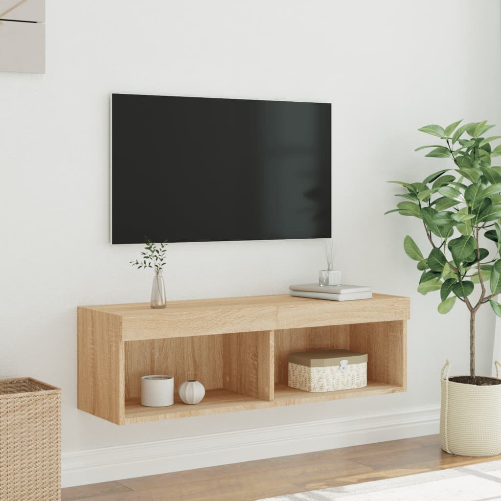 tv-bord med LED-lys 100x30x30 cm sonoma-eg
