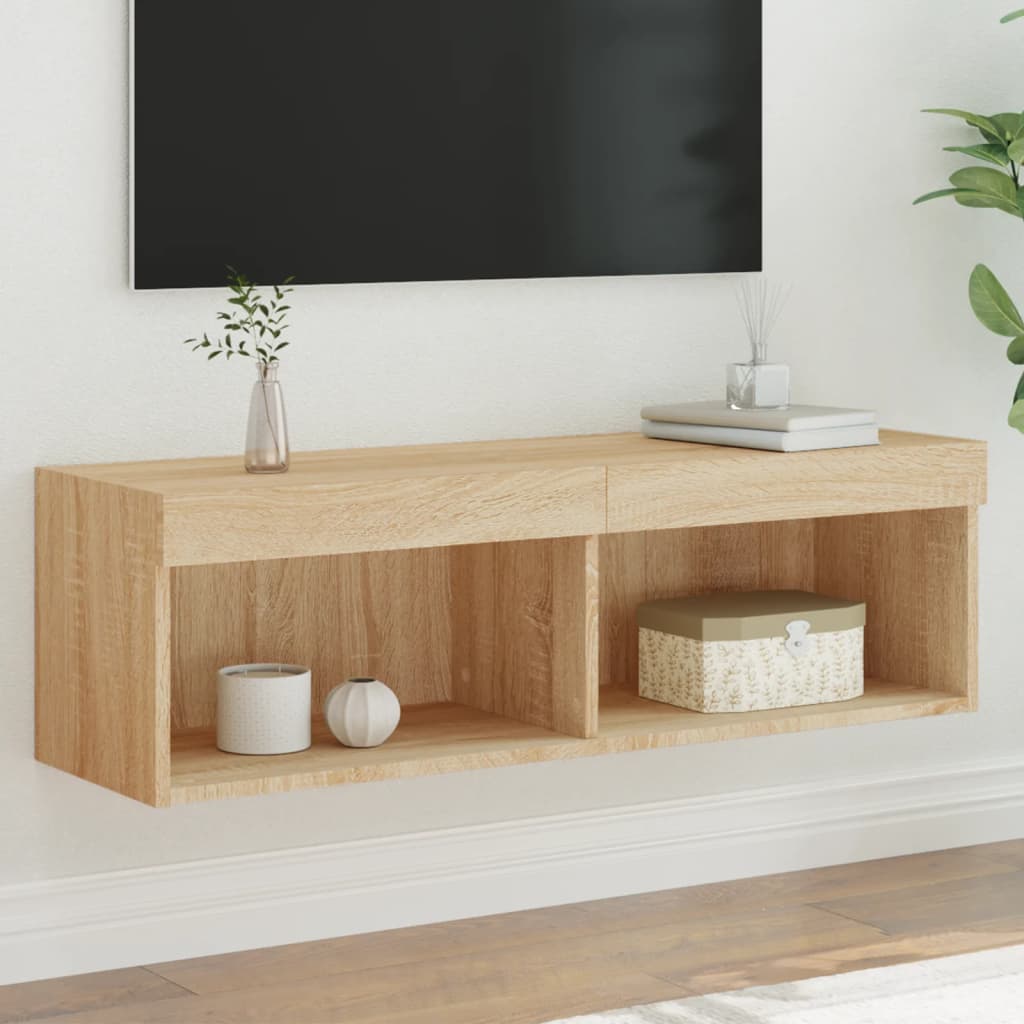 tv-bord med LED-lys 100x30x30 cm sonoma-eg