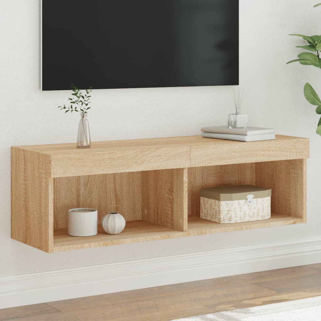 tv-bord med LED-lys 100x30x30 cm sonoma-eg