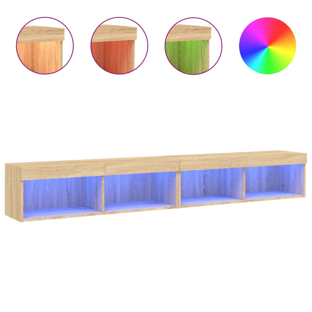tv-borde 2 stk. med LED-lys 100x30x30 cm sonoma-eg