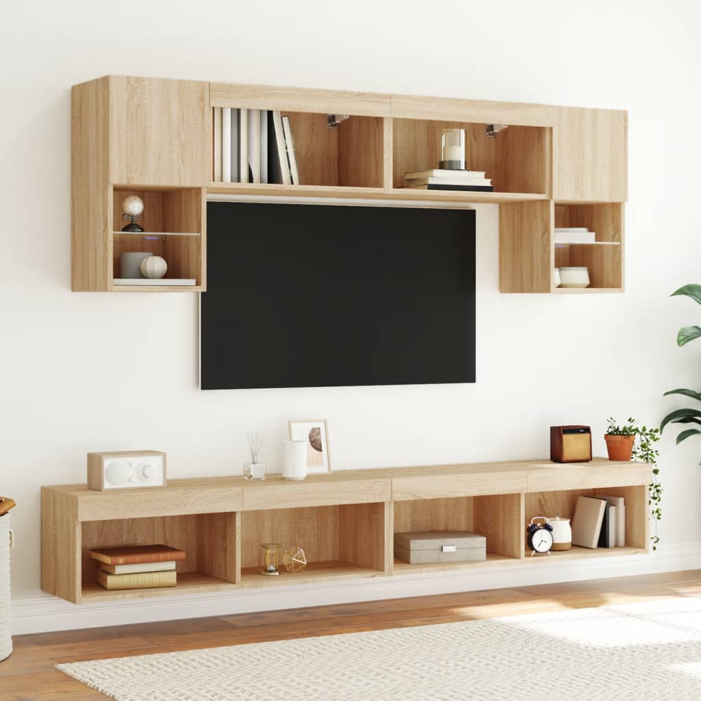 tv-borde 2 stk. med LED-lys 100x30x30 cm sonoma-eg