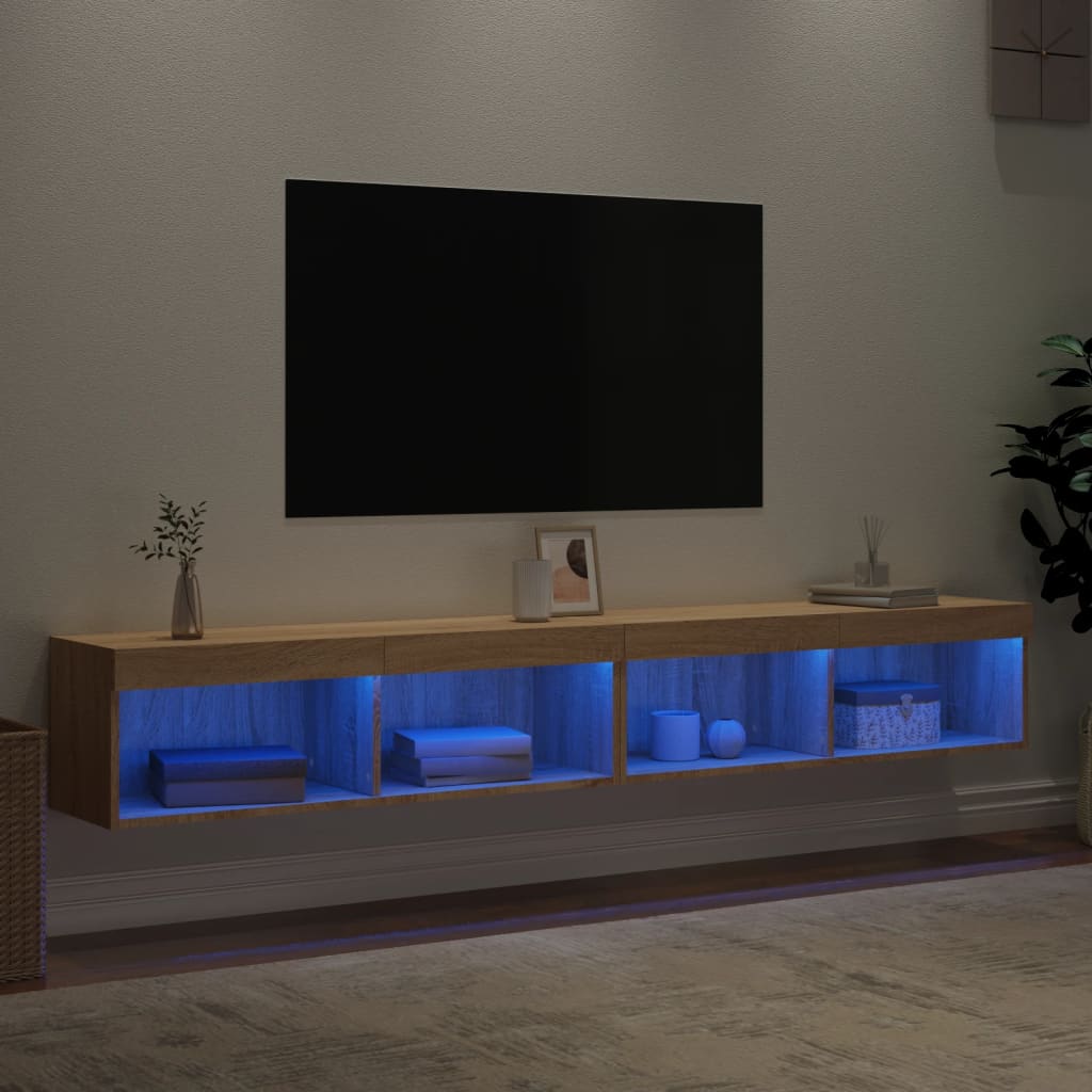 tv-borde 2 stk. med LED-lys 100x30x30 cm sonoma-eg