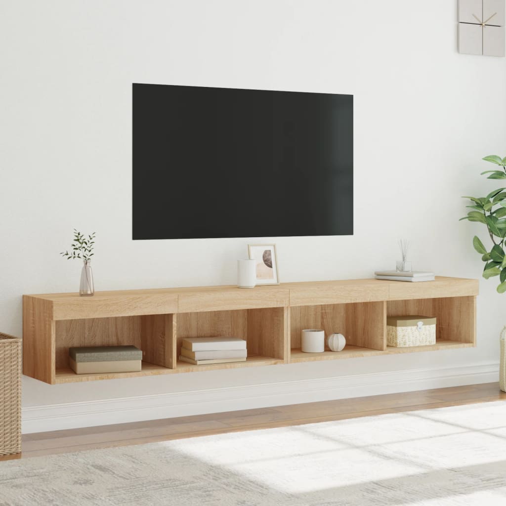 tv-borde 2 stk. med LED-lys 100x30x30 cm sonoma-eg