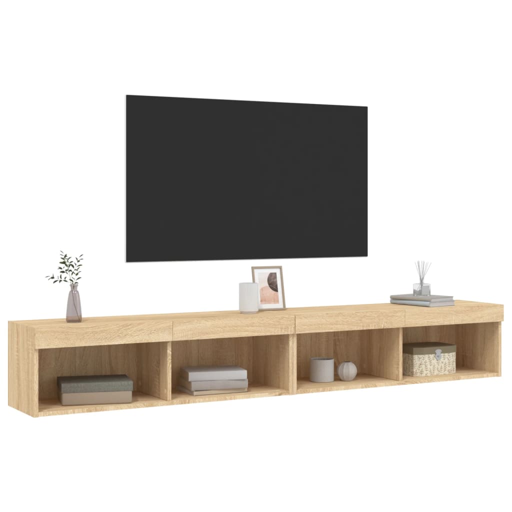 tv-borde 2 stk. med LED-lys 100x30x30 cm sonoma-eg