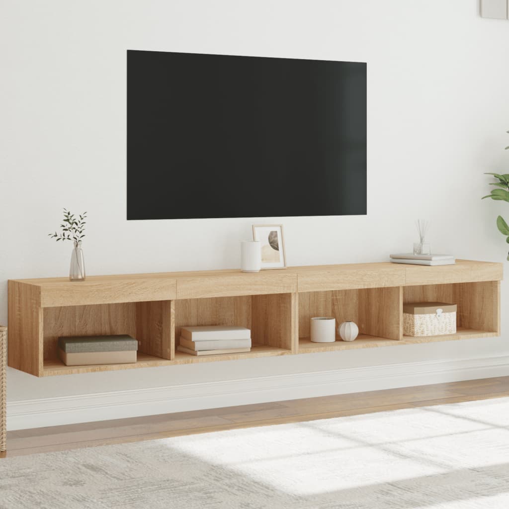 tv-borde 2 stk. med LED-lys 100x30x30 cm sonoma-eg