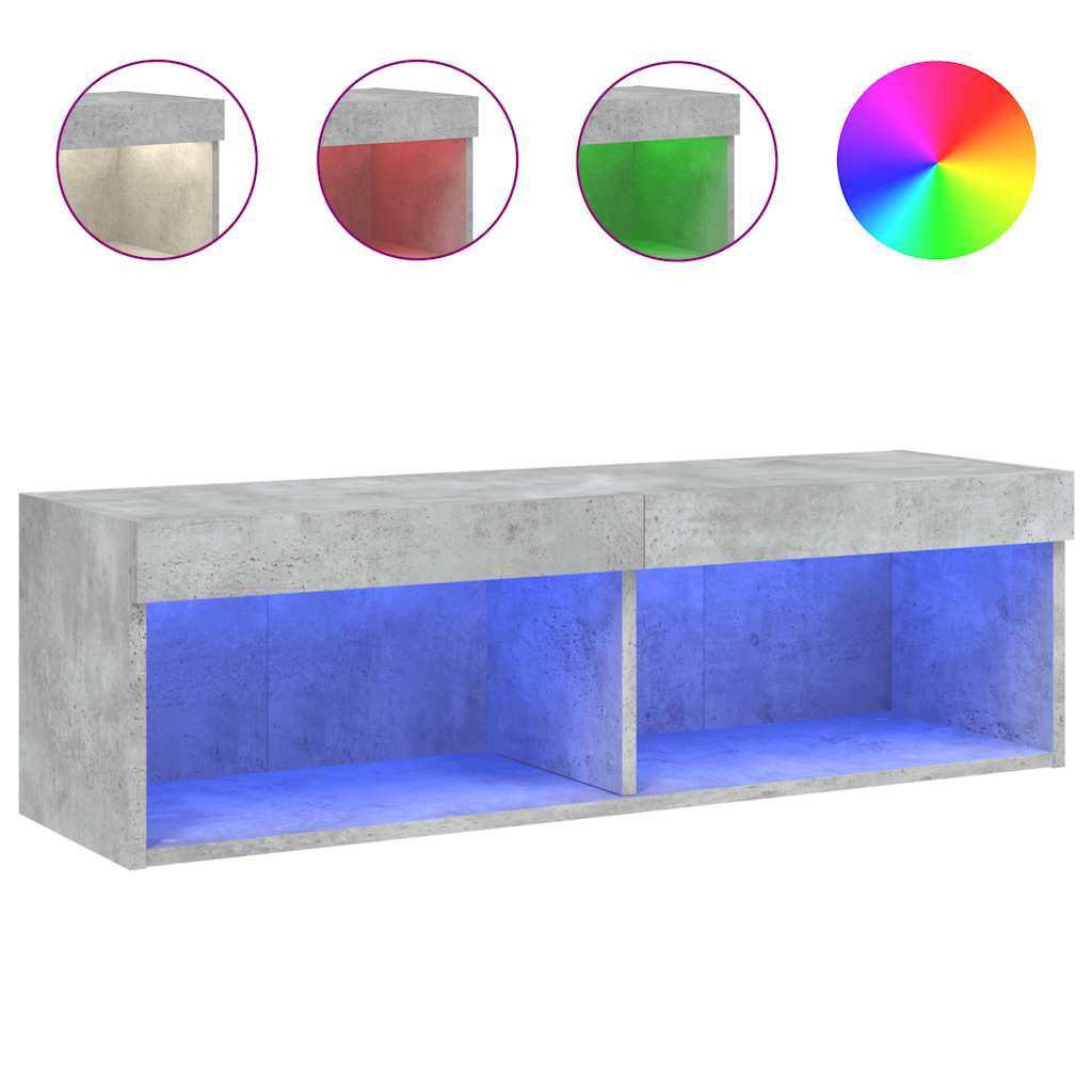 tv-bord med LED-lys 100x30x30 cm betongrå