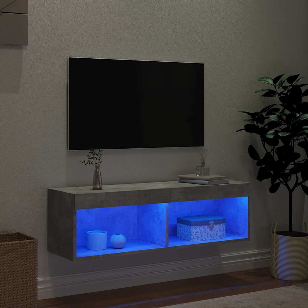 tv-bord med LED-lys 100x30x30 cm betongrå