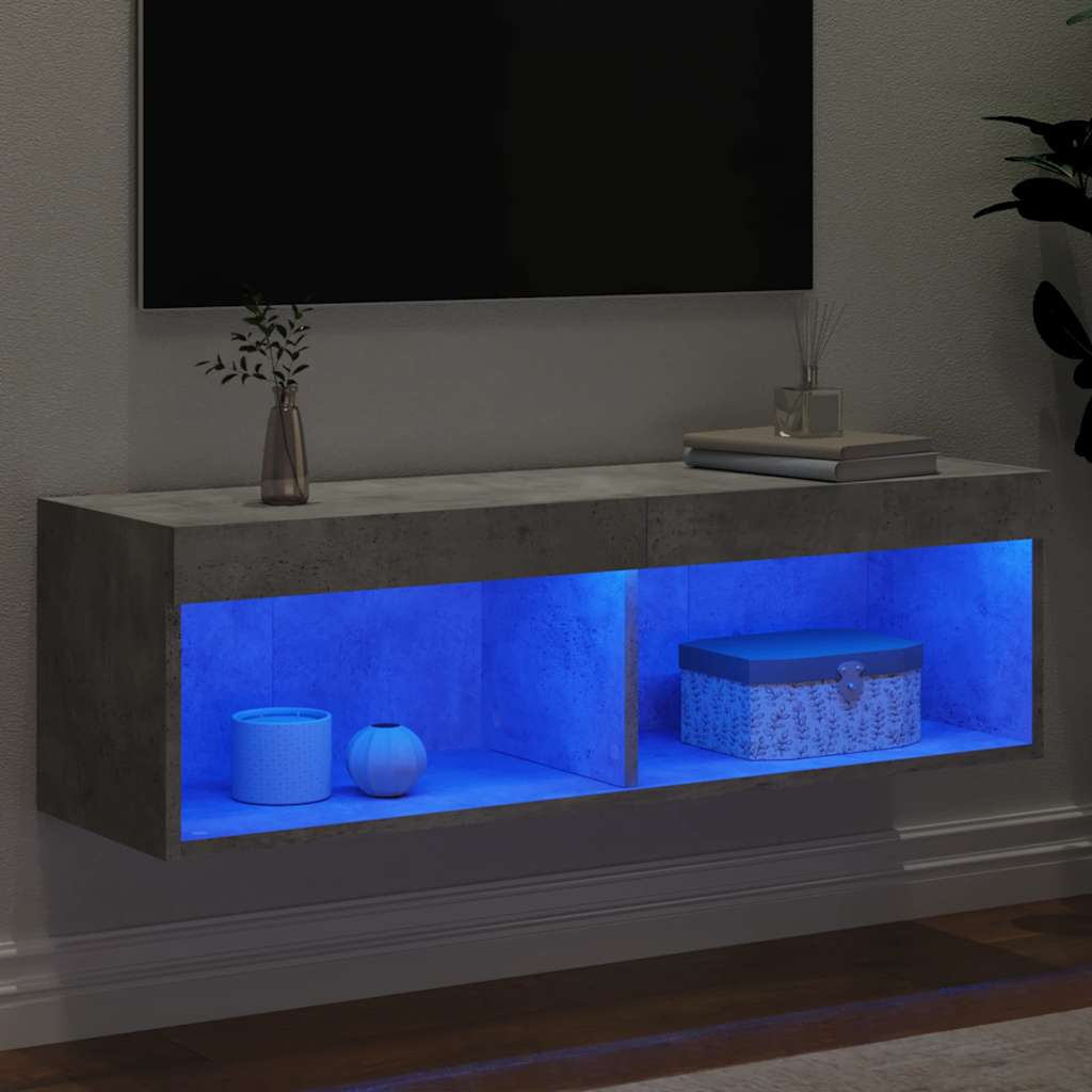 tv-bord med LED-lys 100x30x30 cm betongrå
