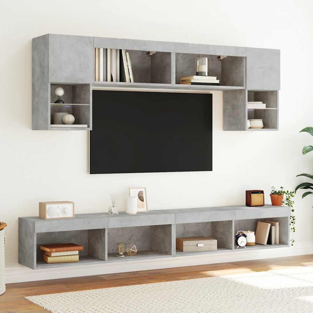 tv-bord med LED-lys 100x30x30 cm betongrå