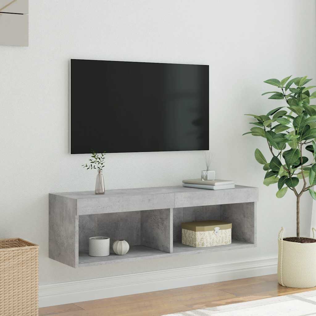 tv-bord med LED-lys 100x30x30 cm betongrå