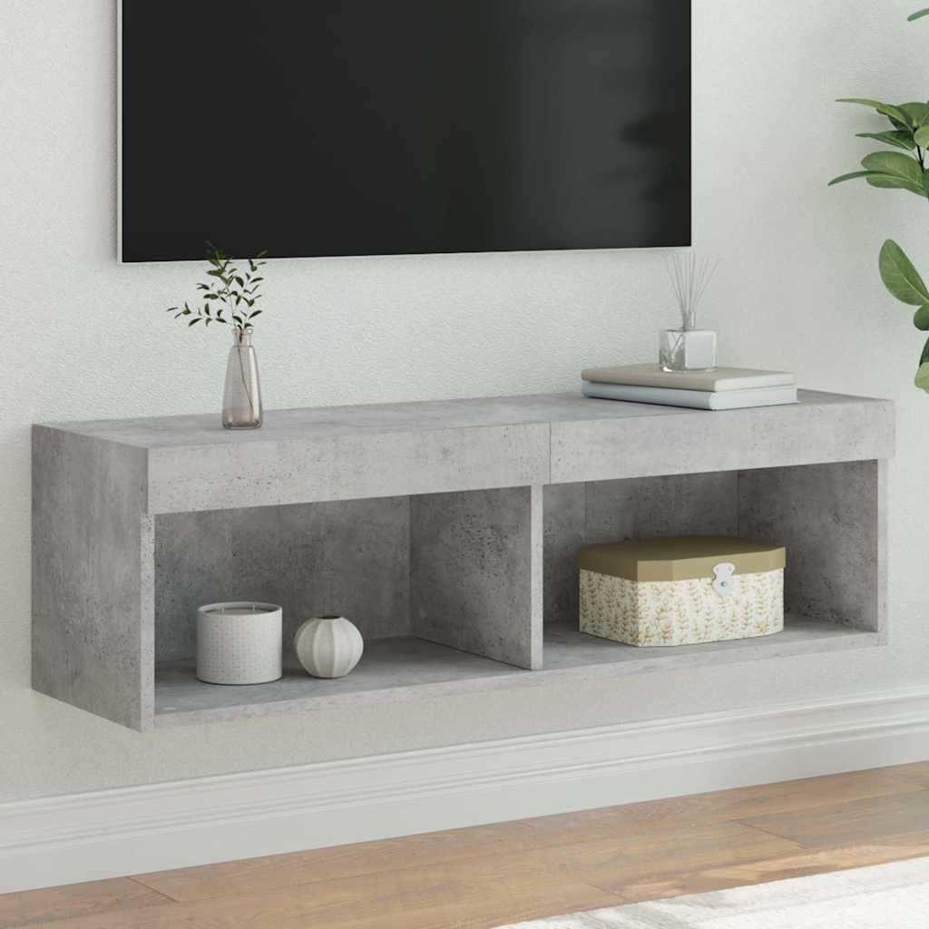 tv-bord med LED-lys 100x30x30 cm betongrå