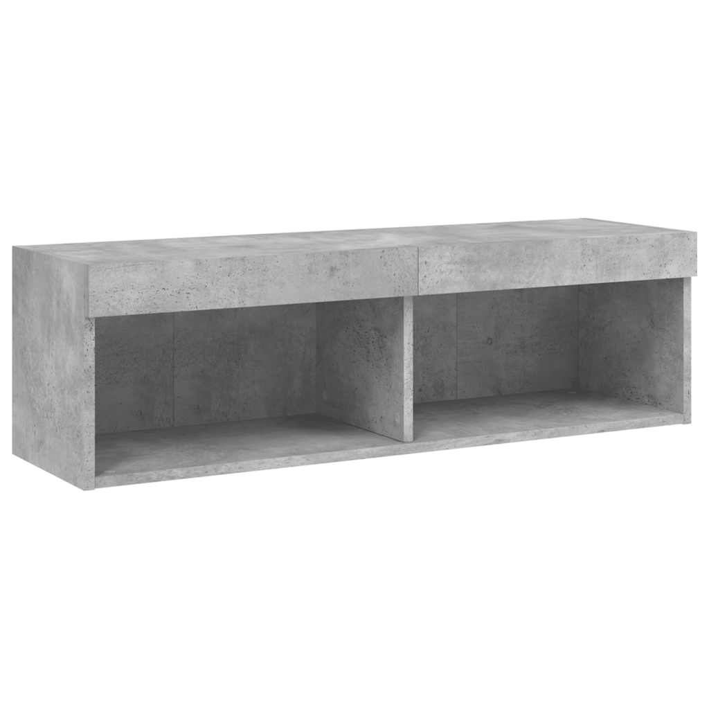 tv-bord med LED-lys 100x30x30 cm betongrå