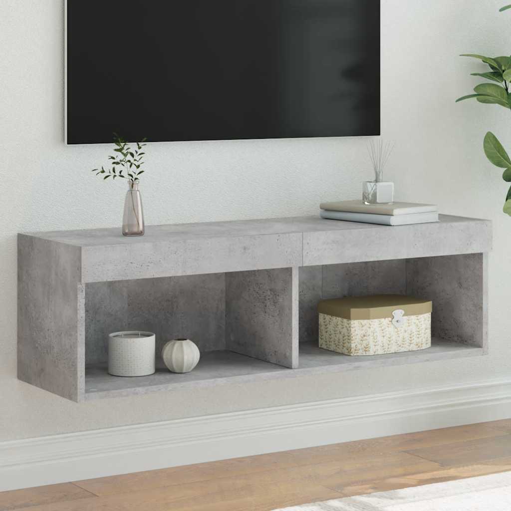 tv-bord med LED-lys 100x30x30 cm betongrå