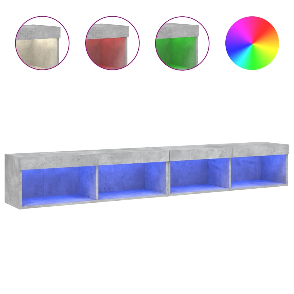 tv-borde 2 stk. med LED-lys 100x30x30 cm betongrå