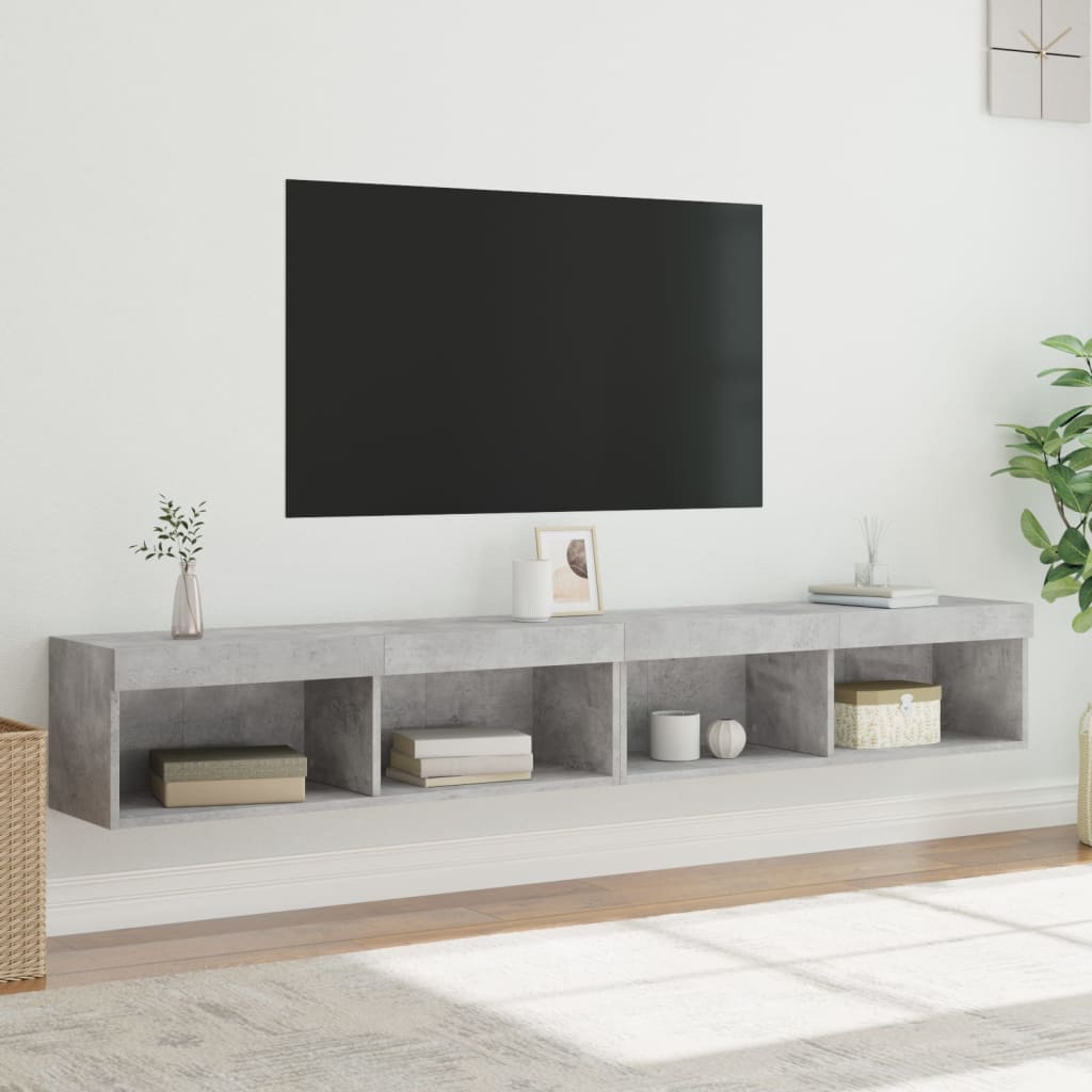 tv-borde 2 stk. med LED-lys 100x30x30 cm betongrå