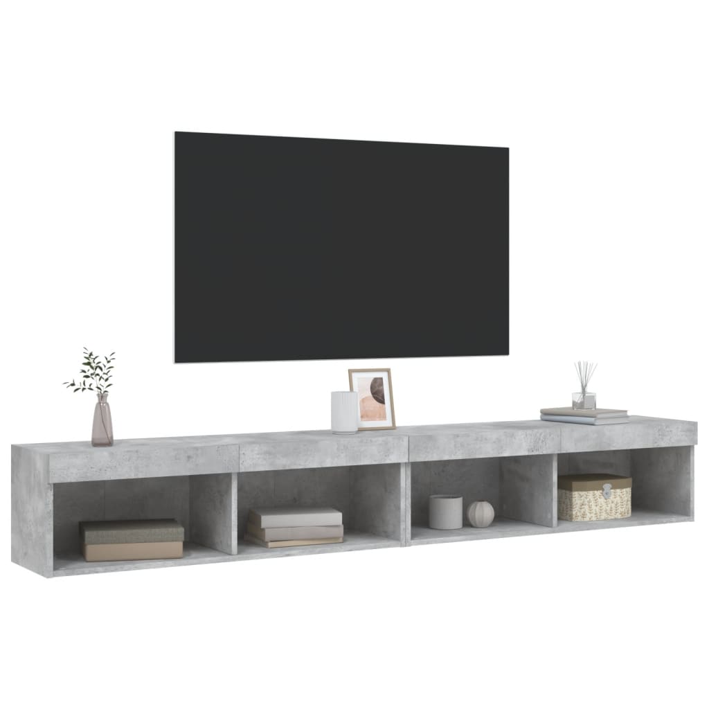 tv-borde 2 stk. med LED-lys 100x30x30 cm betongrå