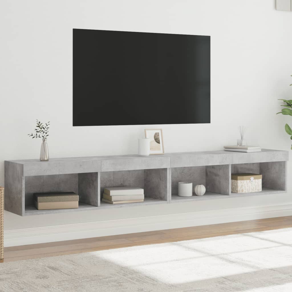 tv-borde 2 stk. med LED-lys 100x30x30 cm betongrå