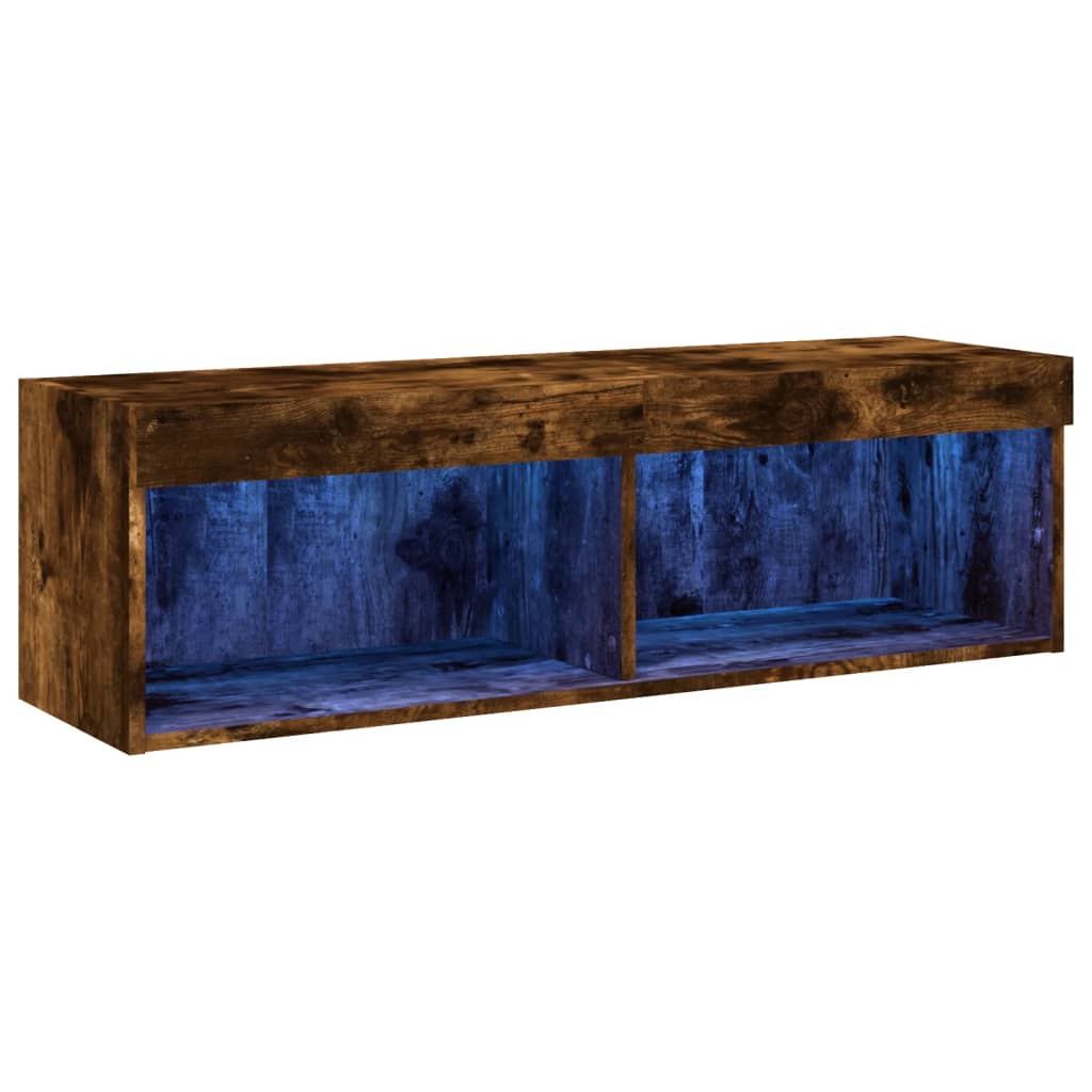 tv-bord med LED-lys 100x30x30 cm røget egetræsfarve