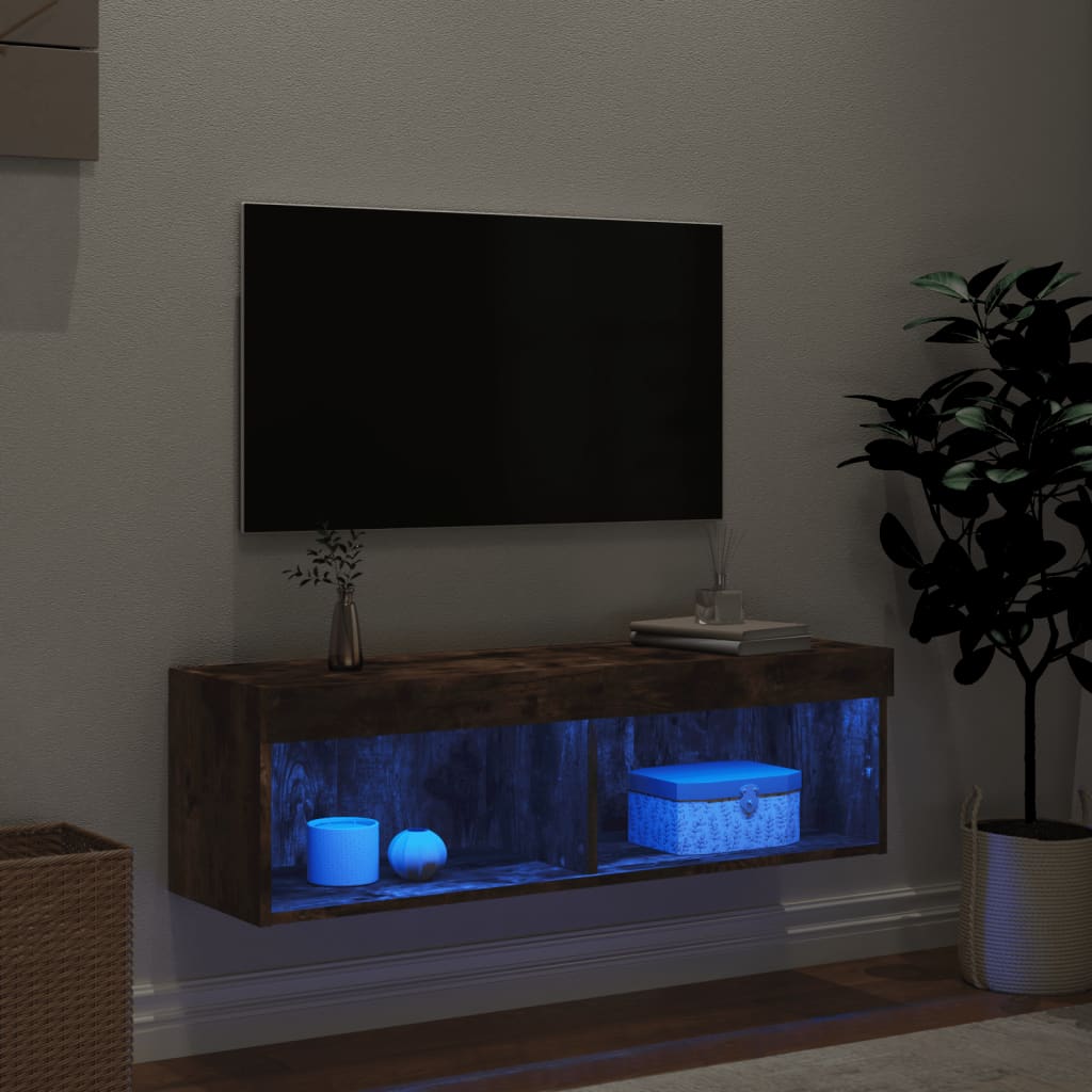 tv-bord med LED-lys 100x30x30 cm røget egetræsfarve