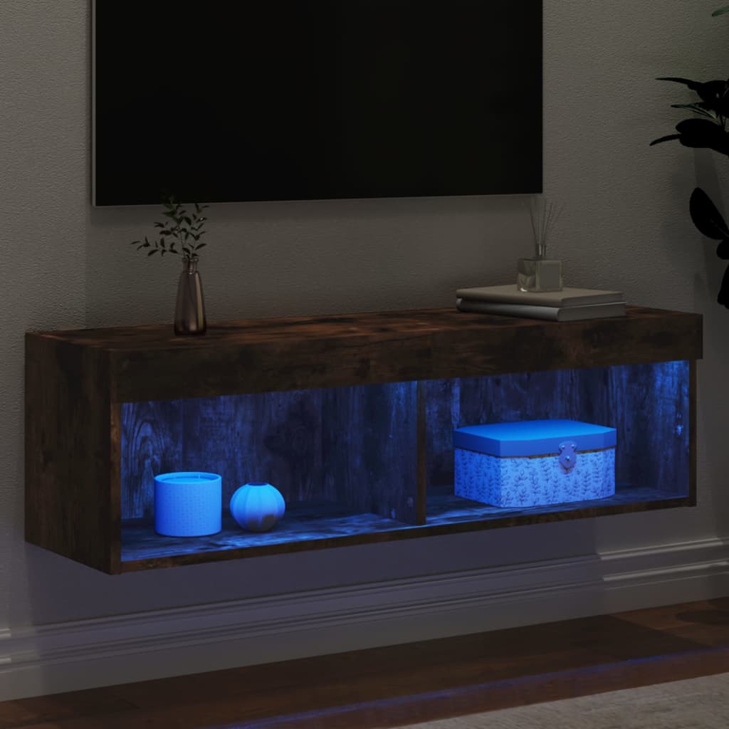 tv-bord med LED-lys 100x30x30 cm røget egetræsfarve