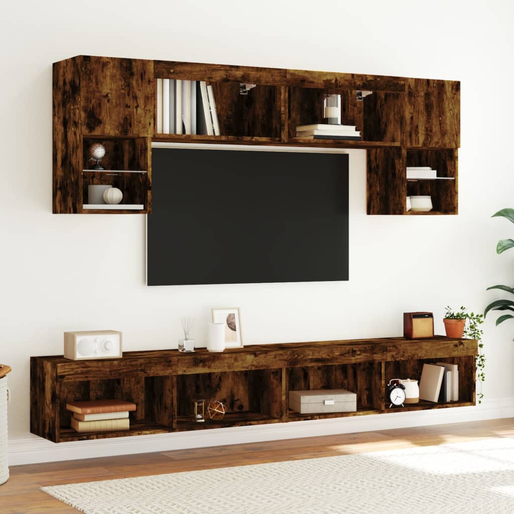 tv-bord med LED-lys 100x30x30 cm røget egetræsfarve