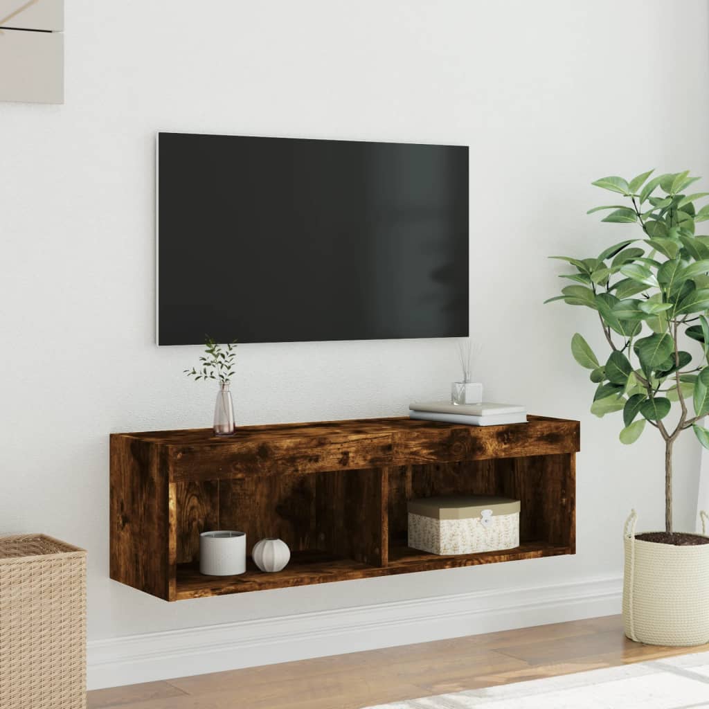 tv-bord med LED-lys 100x30x30 cm røget egetræsfarve