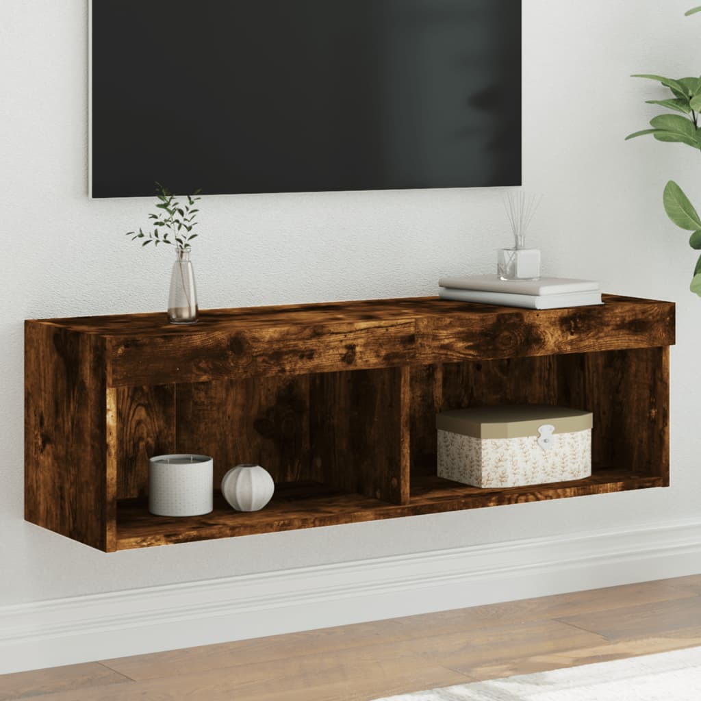 tv-bord med LED-lys 100x30x30 cm røget egetræsfarve