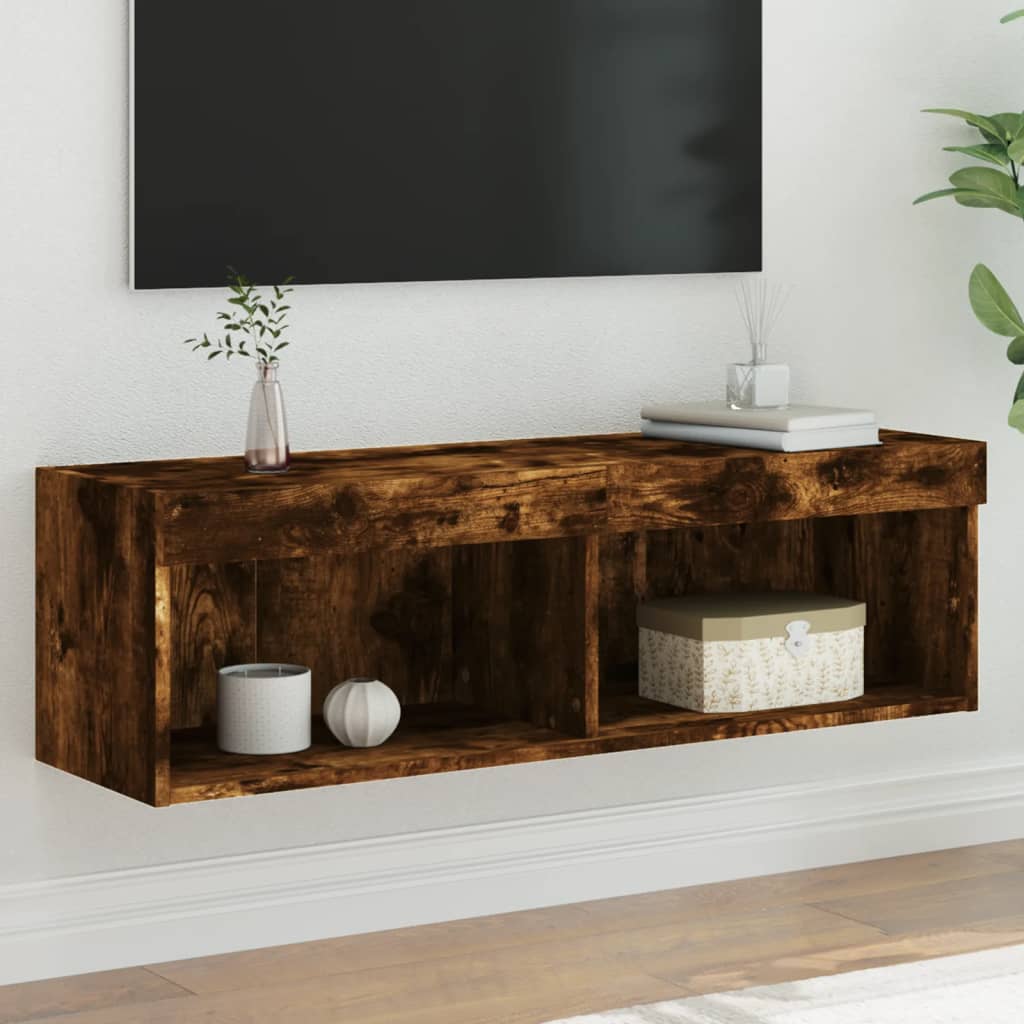 tv-bord med LED-lys 100x30x30 cm røget egetræsfarve