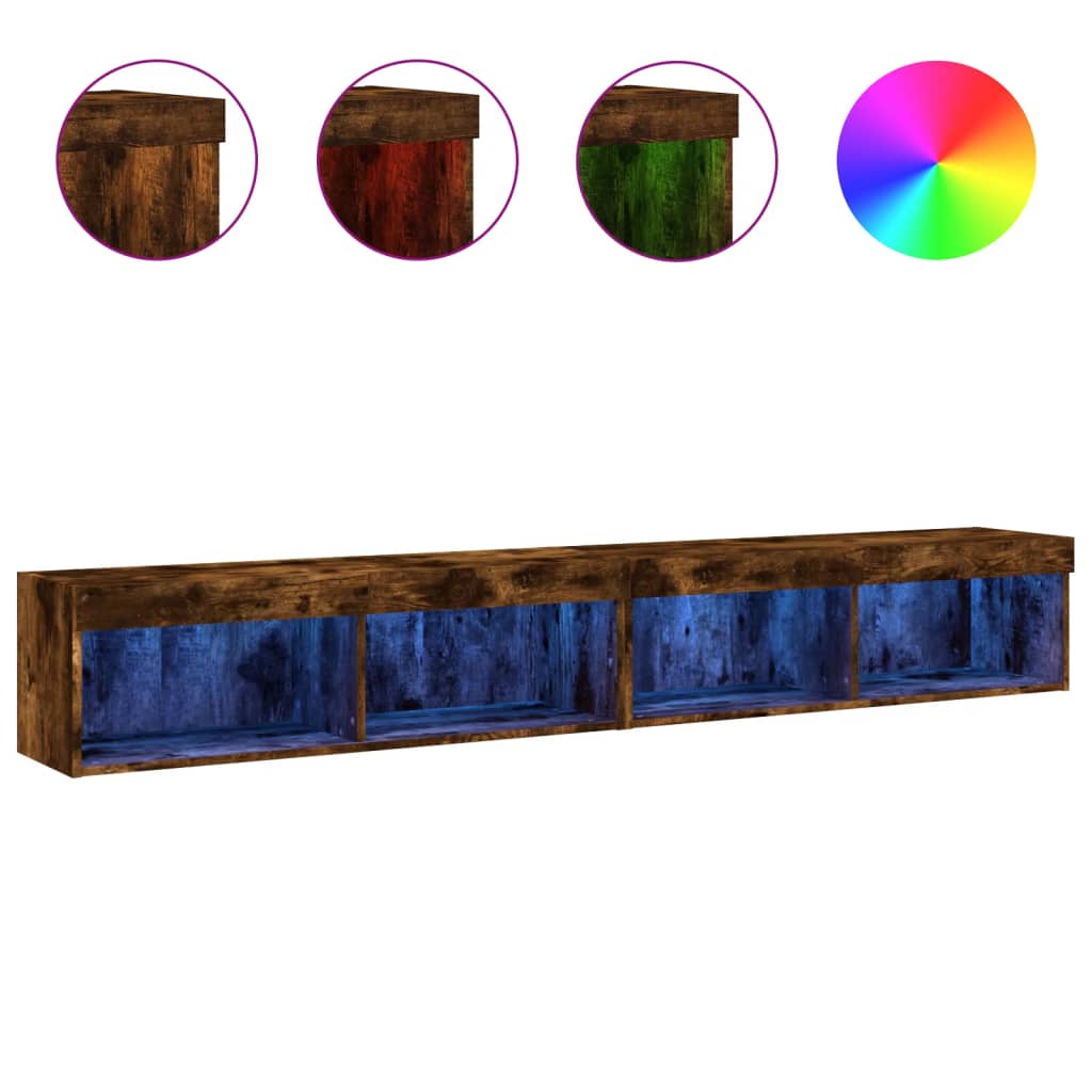 tv-borde 2 stk. med LED-lys 100x30x30 cm røget egetræsfarve
