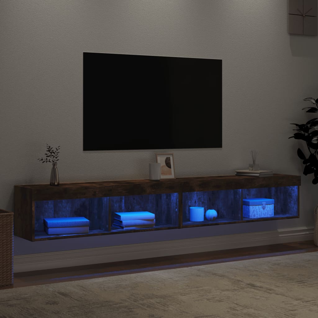 tv-borde 2 stk. med LED-lys 100x30x30 cm røget egetræsfarve