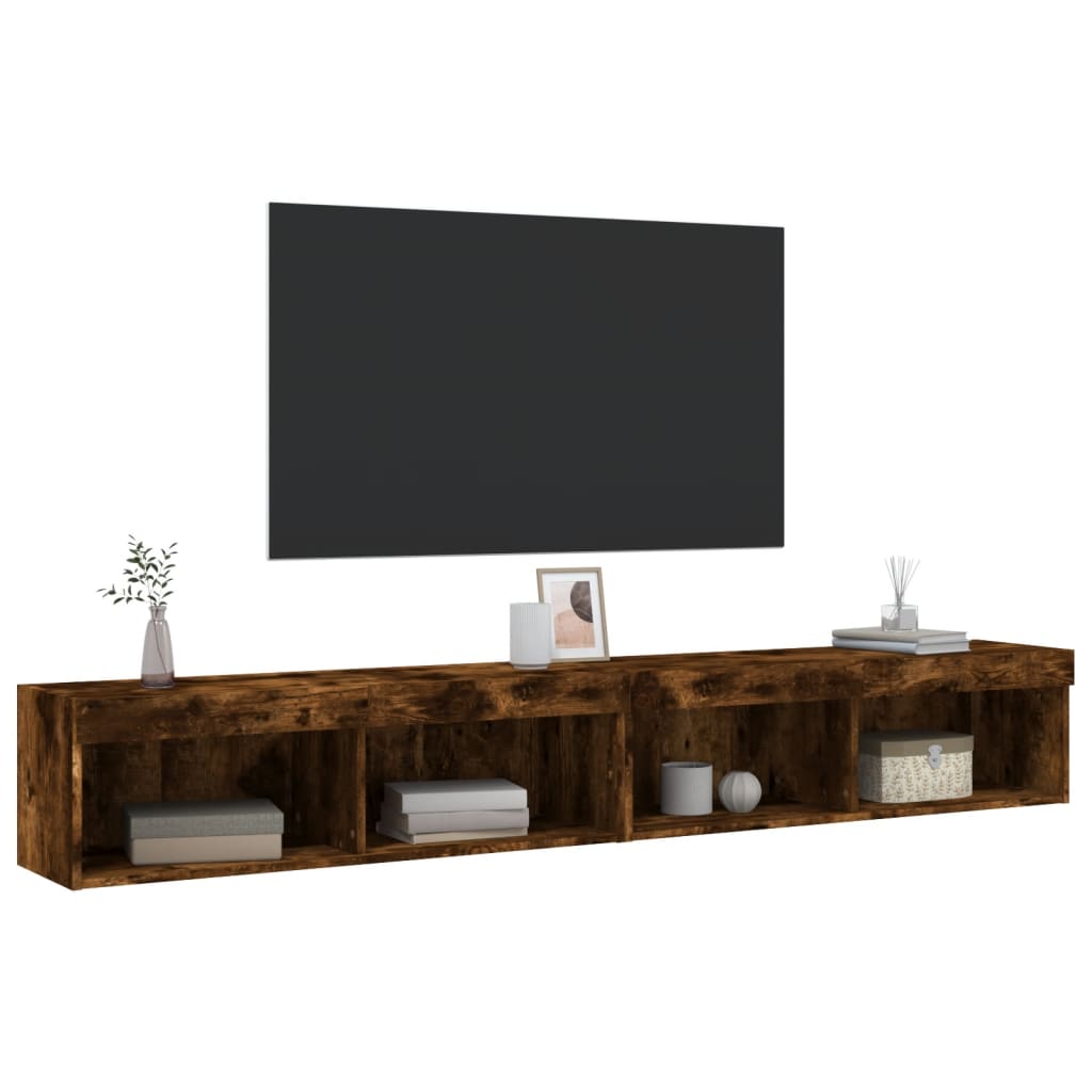 tv-borde 2 stk. med LED-lys 100x30x30 cm røget egetræsfarve