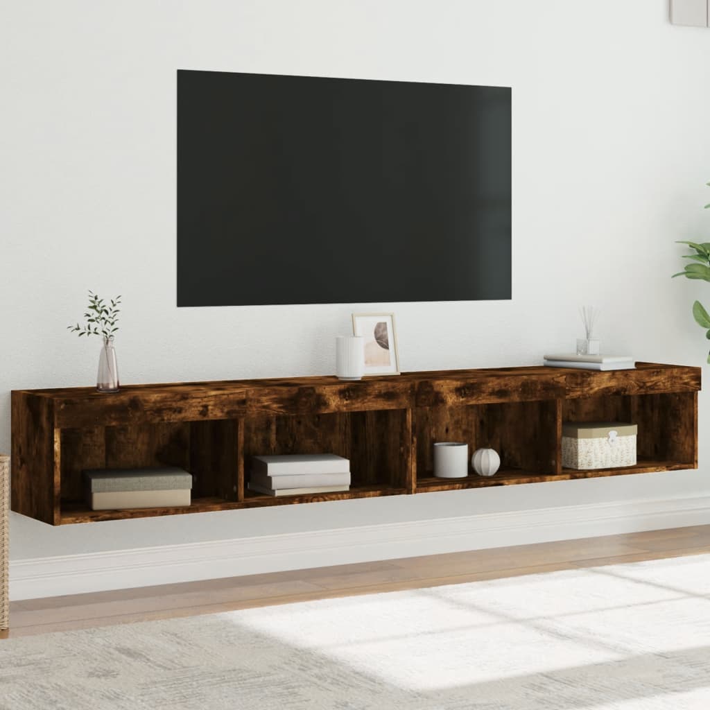 tv-borde 2 stk. med LED-lys 100x30x30 cm røget egetræsfarve