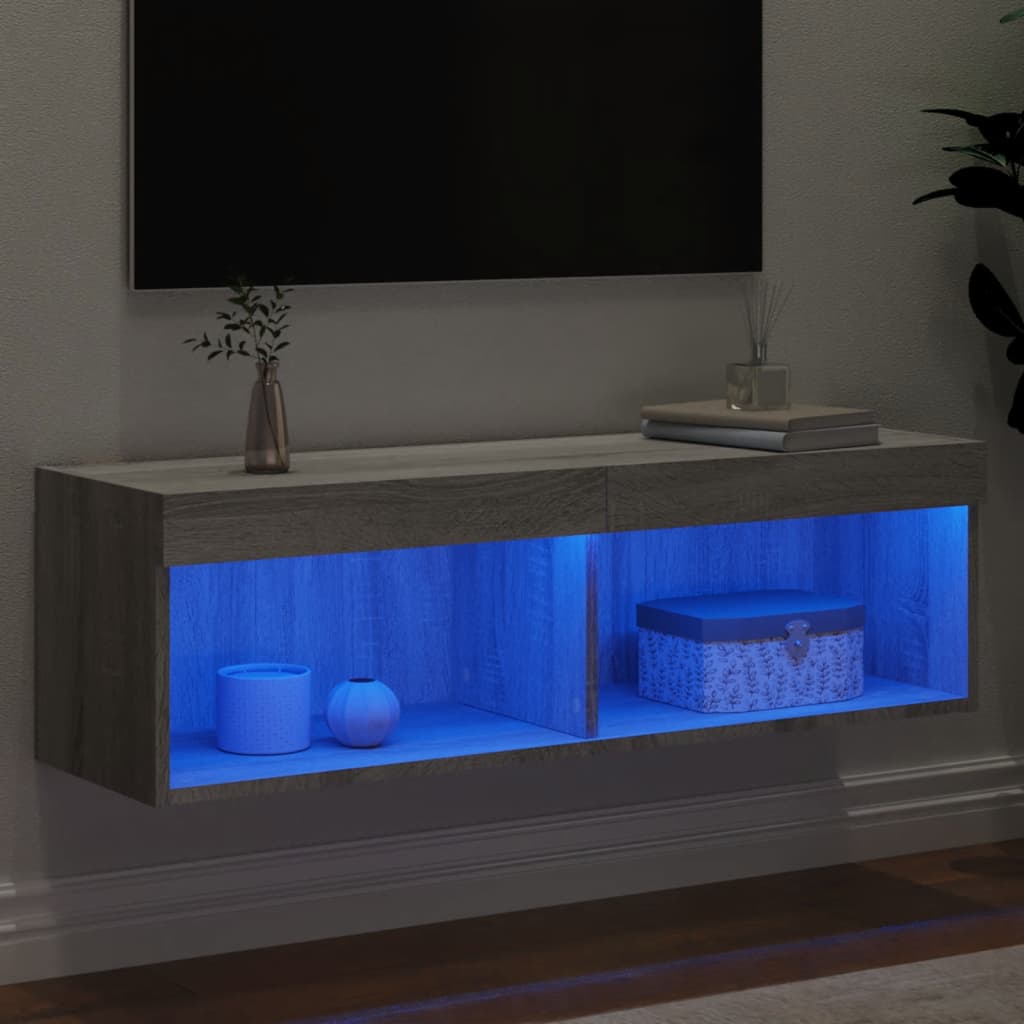 tv-bord med LED-lys 100x30x30 cm grå sonoma-eg