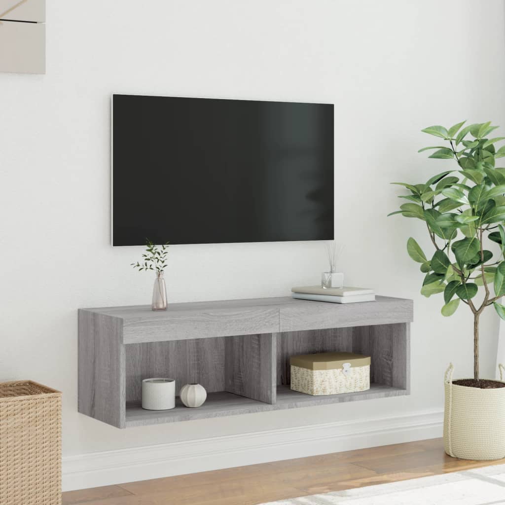 tv-bord med LED-lys 100x30x30 cm grå sonoma-eg