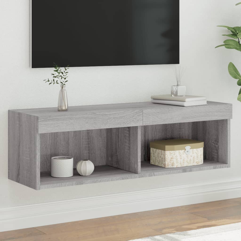 tv-bord med LED-lys 100x30x30 cm grå sonoma-eg