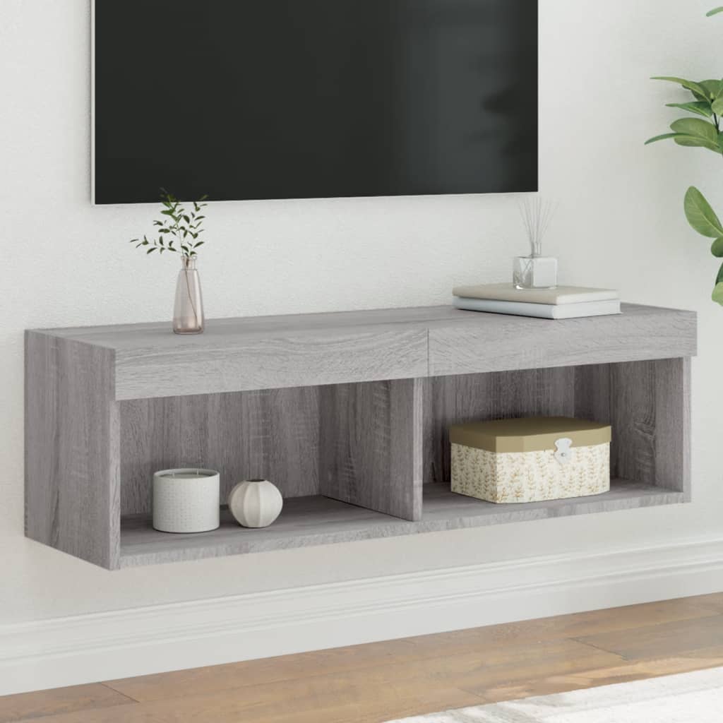 tv-bord med LED-lys 100x30x30 cm grå sonoma-eg