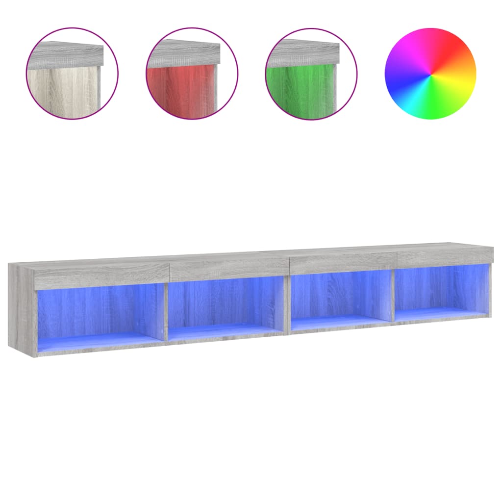 tv-borde 2 stk. 100x30x30 cm med LED-lys grå sonoma-eg