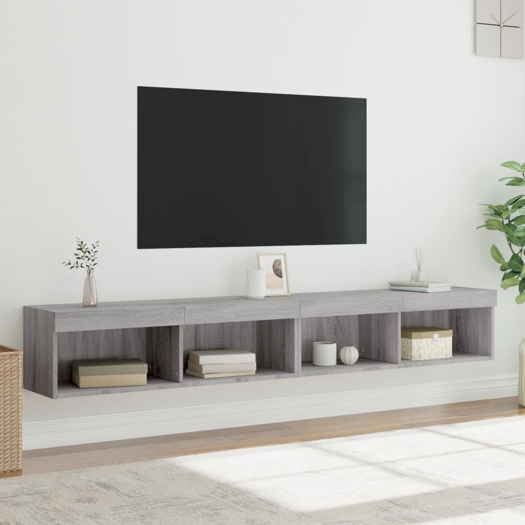 tv-borde 2 stk. 100x30x30 cm med LED-lys grå sonoma-eg