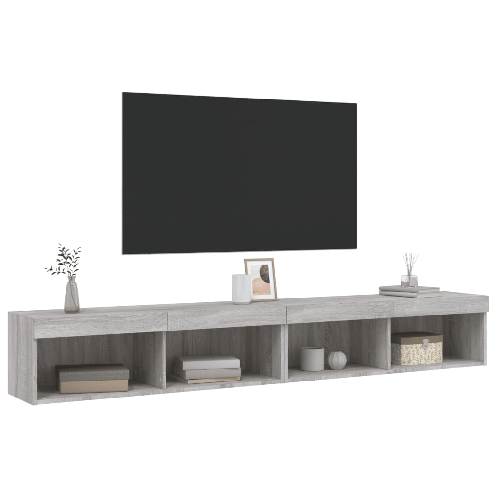 tv-borde 2 stk. 100x30x30 cm med LED-lys grå sonoma-eg