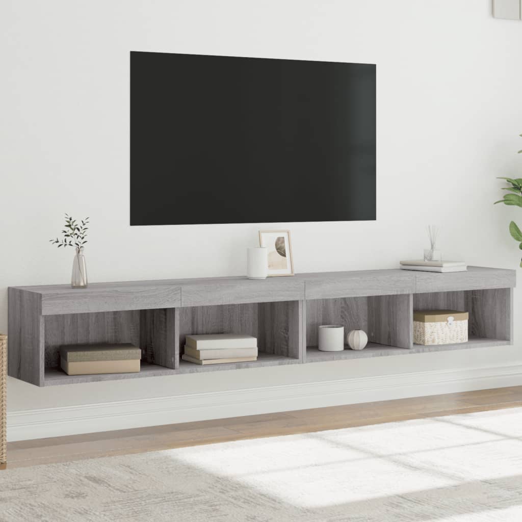 tv-borde 2 stk. 100x30x30 cm med LED-lys grå sonoma-eg