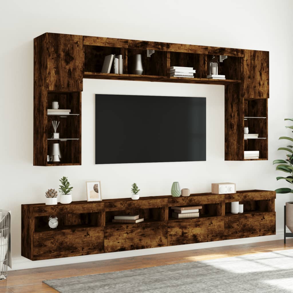 væghængt tv-bord med LED-lys 60x30x40 cm røget egetræsfarve