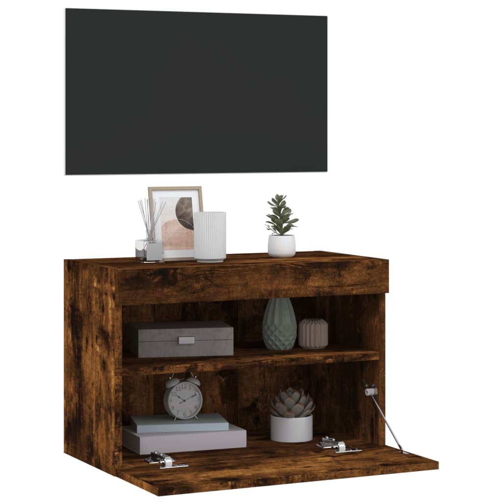 væghængt tv-bord med LED-lys 60x30x40 cm røget egetræsfarve