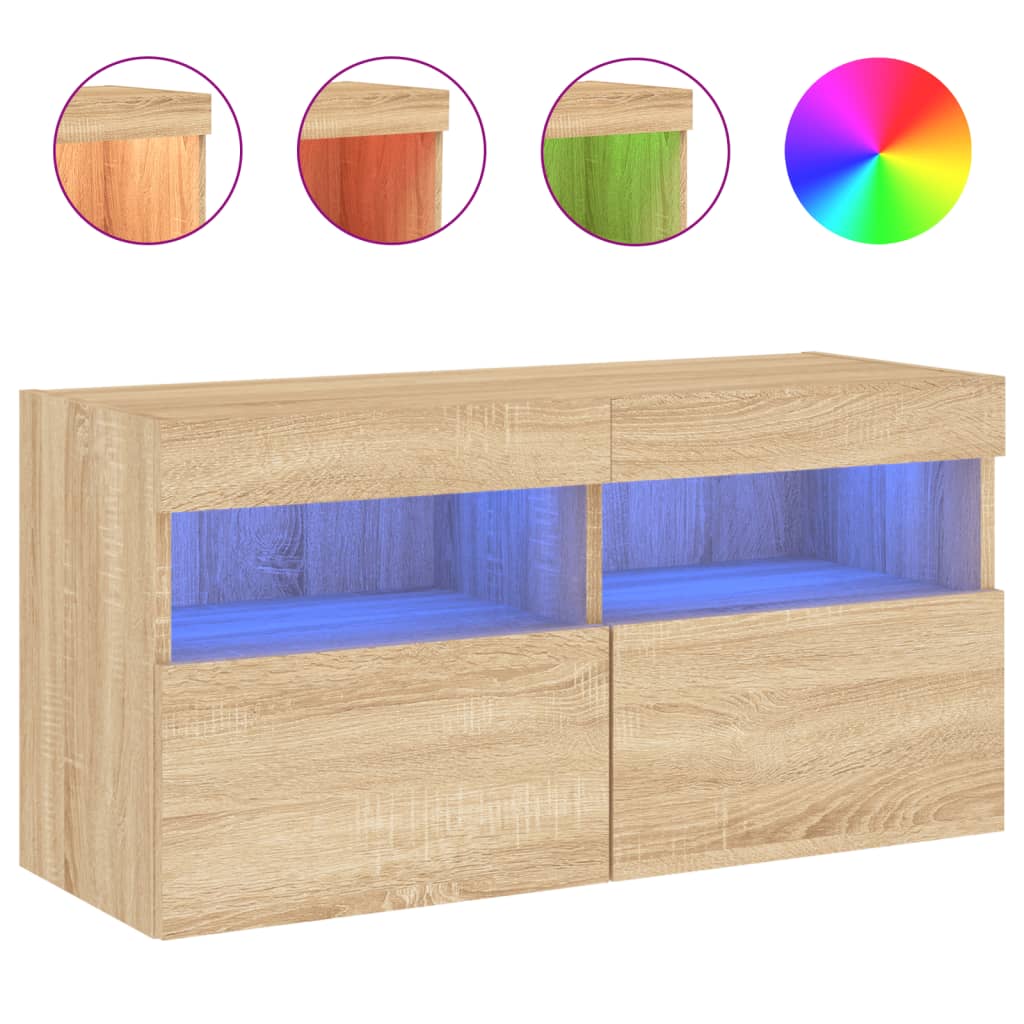 væghængt tv-bord med LED-lys 80x30x40 cm sonoma-eg