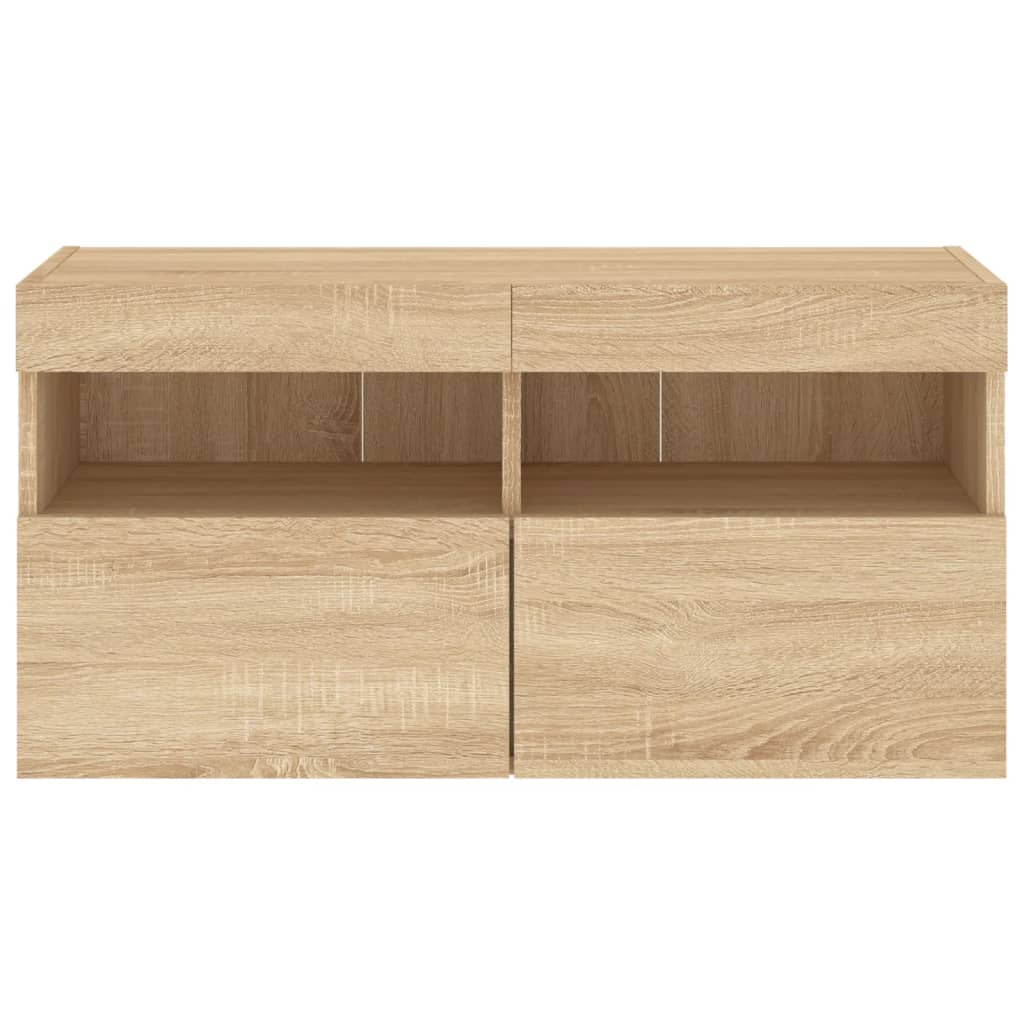 væghængt tv-bord med LED-lys 80x30x40 cm sonoma-eg
